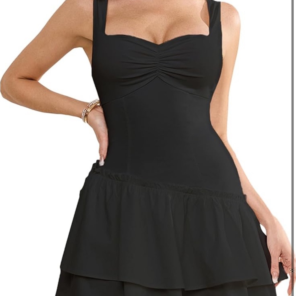 Women's Black Tiered asymmetrical ruffled Mini Dress XS NEW with tags